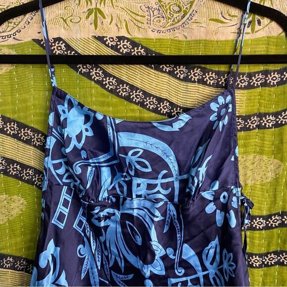 Rare Y2K Victoria’s Secret Silk Charmeuse Blue Print Slip Dress Size Medium - Picture 4 of 12